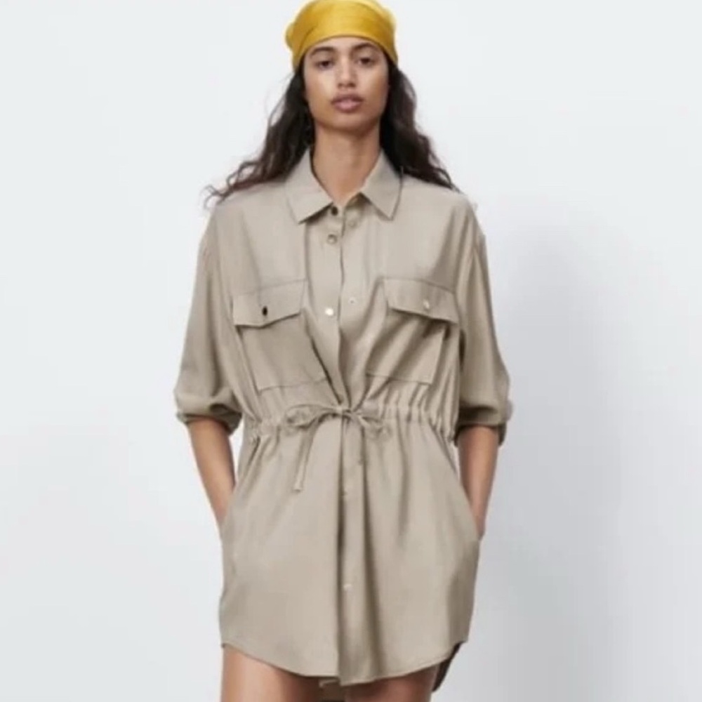 NWOT - Zara Beige Utility Jacket with Drawstring Waist